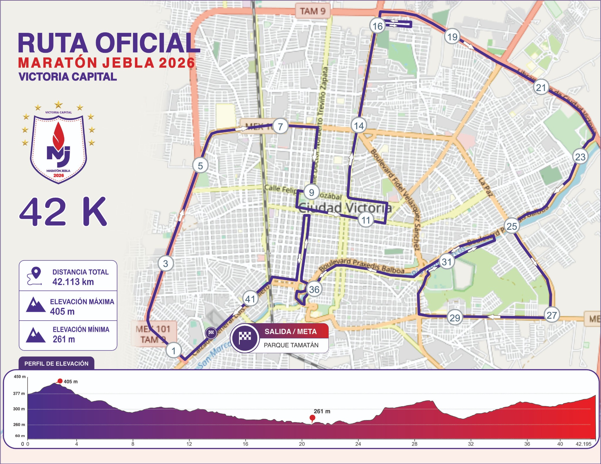 Ruta oficial 42K Maratón Jebla 2026